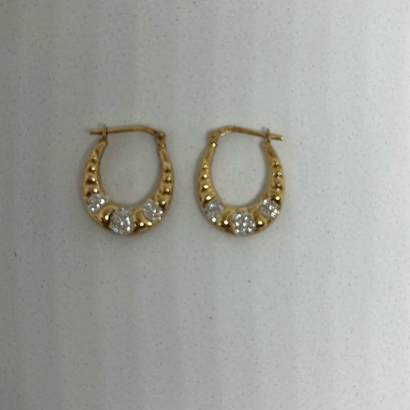 Sterling Silver Gold Plated Pave’ Earrings Lever Back Lightweight Reversible New - Picture 1 of 4